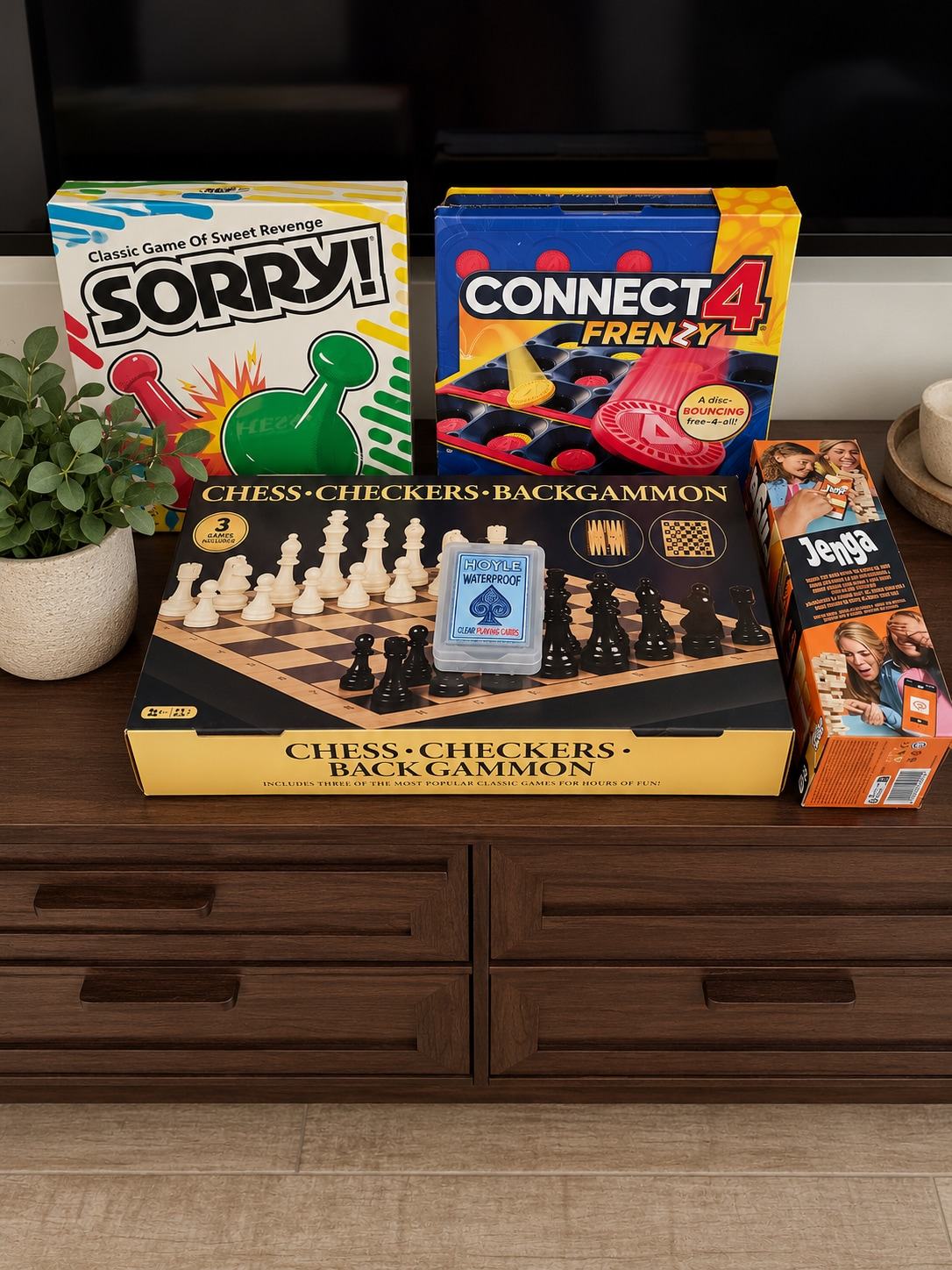 Board games on the dresser