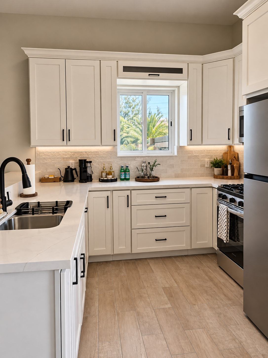 White shaker kitchen with gas range